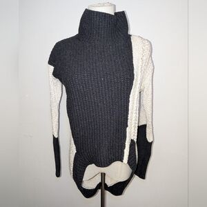 Helmut Lang Silk/Wool/Alpaca/Linen Blend Two Tone Mock Neck Sweater